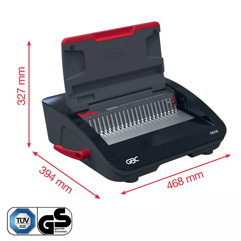 Encadernadora elétrica GBC CombBind® CB25E, encadernadora de pente, elétrica, 390 folhas, preto, vermelho