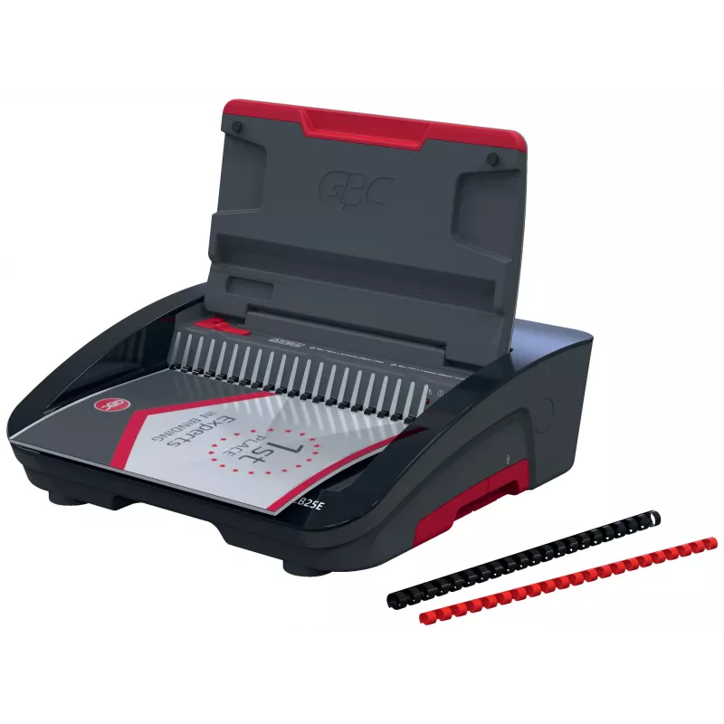 Encadernadora elétrica GBC CombBind® CB25E, encadernadora de pente, elétrica, 390 folhas, preto, vermelho