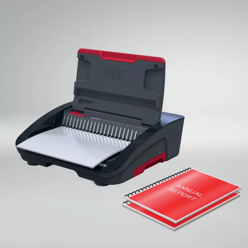 Encadernadora elétrica GBC CombBind® CB25E, encadernadora de pente, elétrica, 390 folhas, preto, vermelho