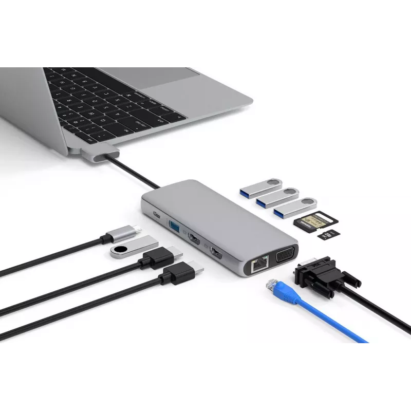 eSTUFF ES623010 Hub de Interfaces USB 3.2 Gen 1 (3.1 Gen 1) Type-C 5000 Mbit/s Alumínio