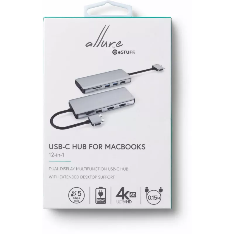 eSTUFF ES623010 Hub de Interfaces USB 3.2 Gen 1 (3.1 Gen 1) Type-C 5000 Mbit/s Alumínio