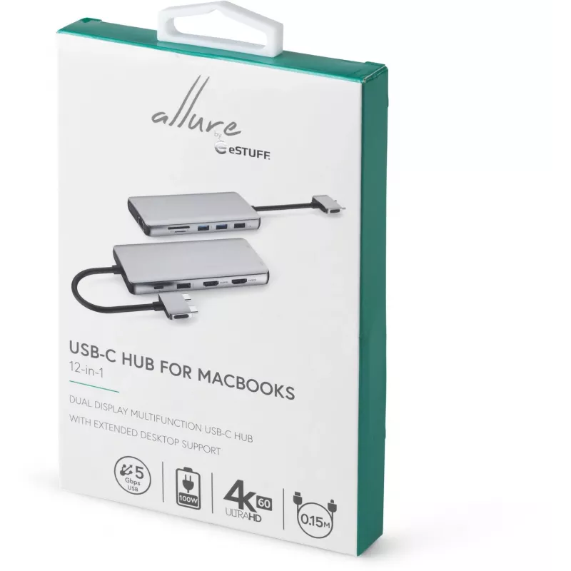 eSTUFF ES623010 Hub de Interfaces USB 3.2 Gen 1 (3.1 Gen 1) Type-C 5000 Mbit/s Alumínio