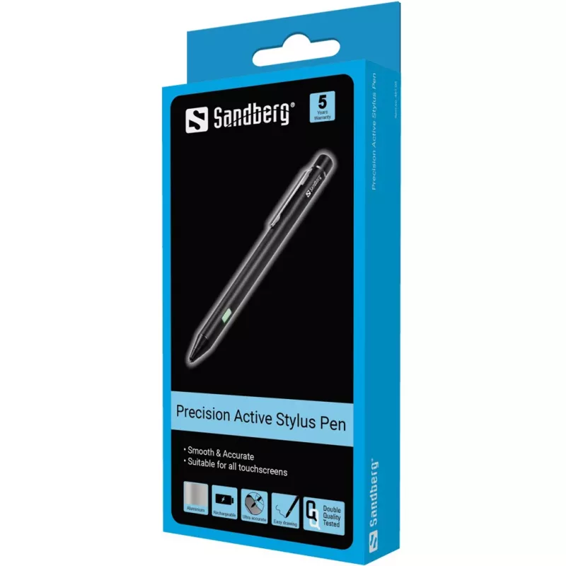 Sandberg Precision Active Stylus Pen, telemóvel/smartphone, compatibilidade de marca: qualquer, preto, alumínio, cobre, incorporado, iões de lítio (Li-Ion)