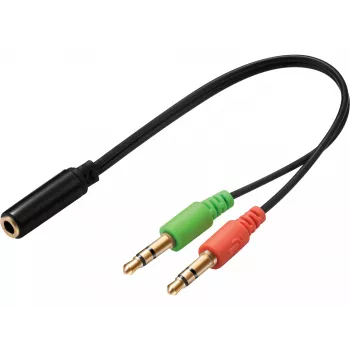 Adaptador de headset Sandberg (móvel) PC, 2 x 3,5 mm, ficha, 3,5 mm, conector fêmea, preto