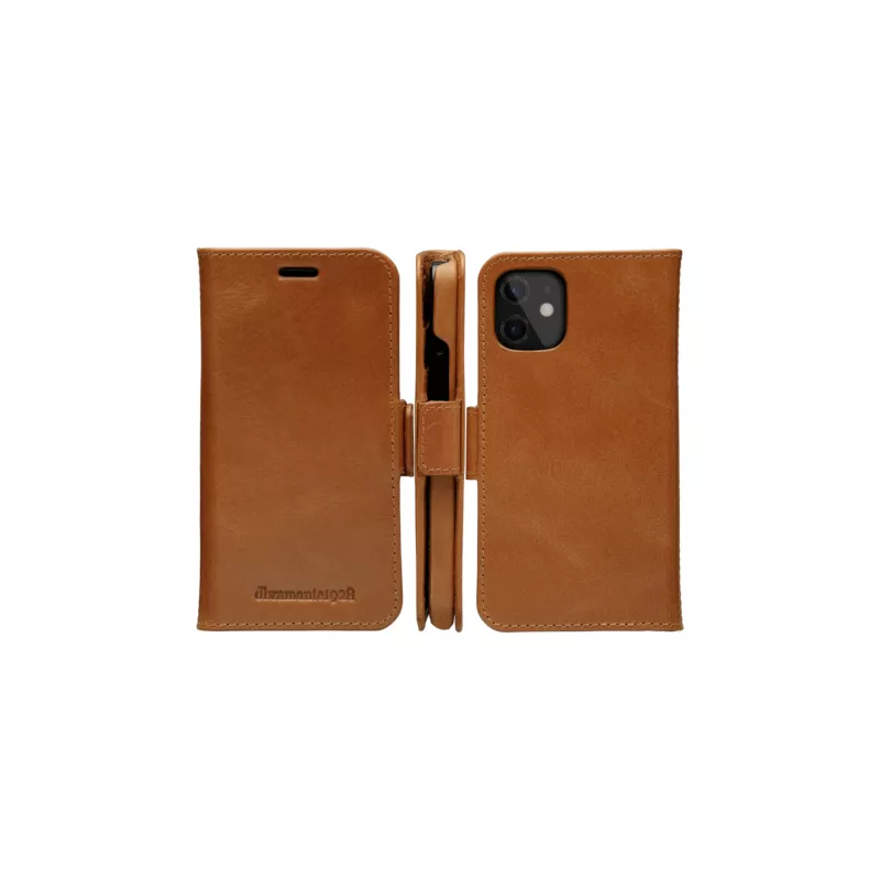 Carteira com capa dbramante1928 Lynge para iPhone 12 mini (5,4 polegadas) – tan, 3 compartimentos para cartões, suporte de mesa