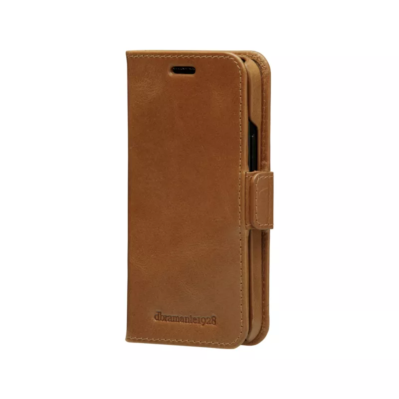 Carteira com capa dbramante1928 Lynge para iPhone 12 mini (5,4 polegadas) – tan, 3 compartimentos para cartões, suporte de mesa