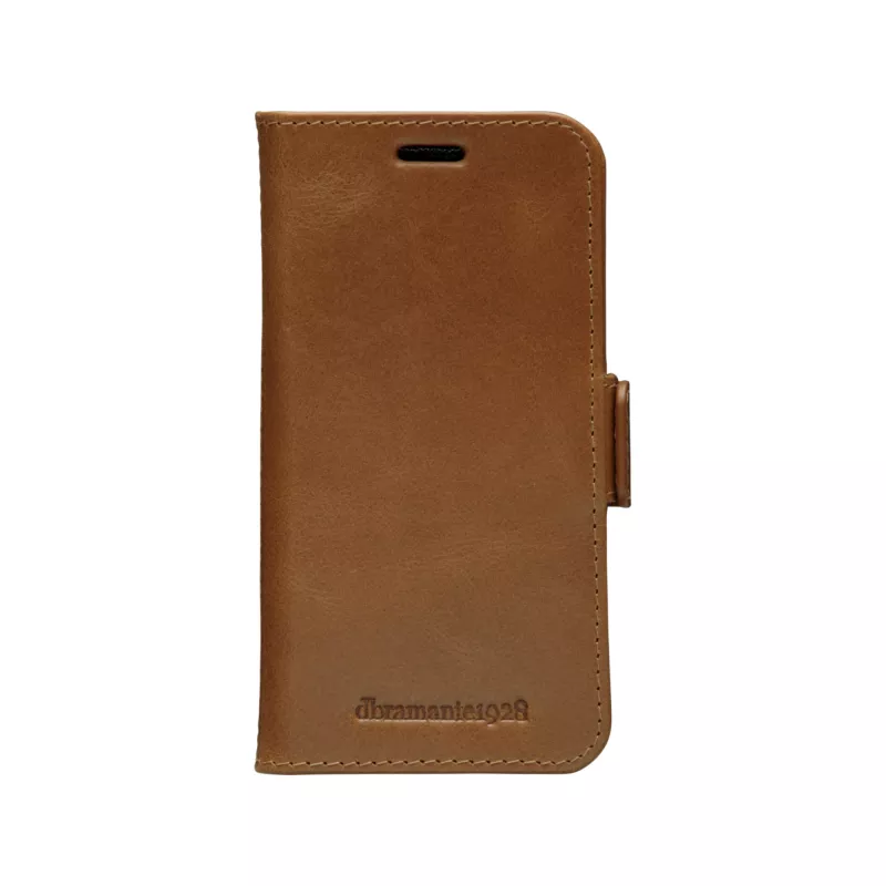 Carteira com capa dbramante1928 Lynge para iPhone 12 mini (5,4 polegadas) – tan, 3 compartimentos para cartões, suporte de mesa
