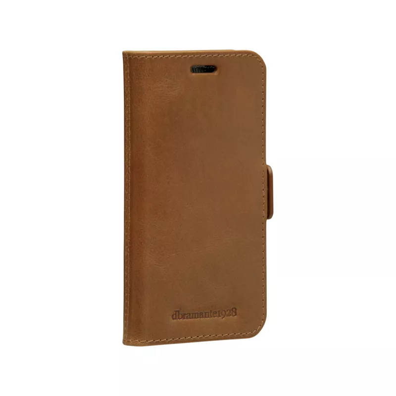 Carteira com capa dbramante1928 Lynge para iPhone 12 mini (5,4 polegadas) – tan, 3 compartimentos para cartões, suporte de mesa
