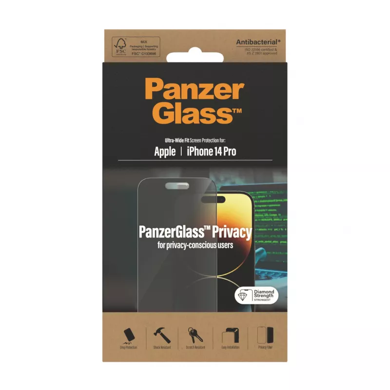 PanzerGlass ® Proteção de ecrã de privacidade iPhone 14 Pro | Ultra-Wide Fit