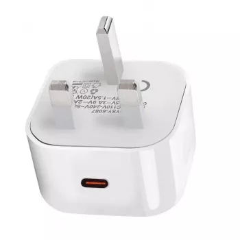 Carregador de casa eSTUFF USB-C PD 3A 20W, ficha UK - branco