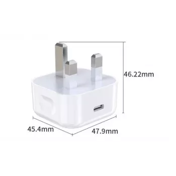 Carregador de casa eSTUFF USB-C PD 3A 20W, ficha UK - branco