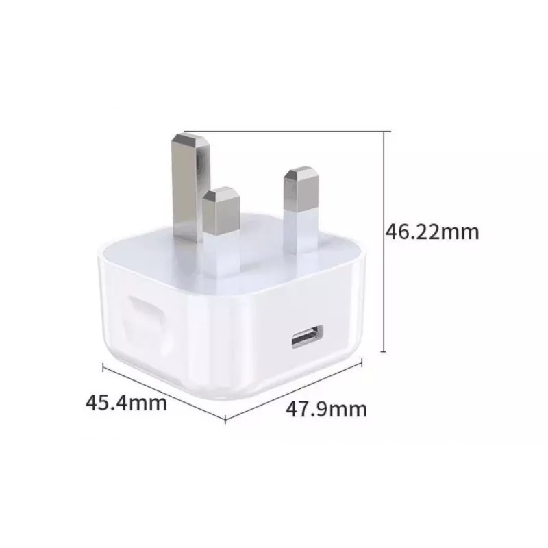 Carregador de casa eSTUFF USB-C PD 3A 20W, ficha UK - branco
