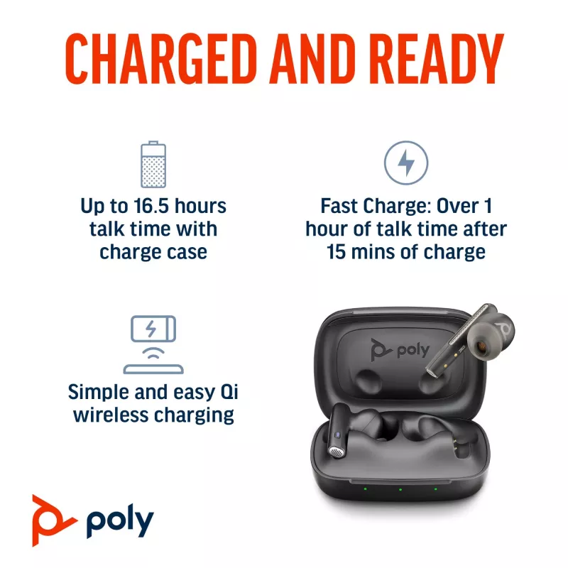 HP Poly Voyager Free 60 UC Carbon preto auriculares + adaptador BT700 USB-C + estojo de carregamento