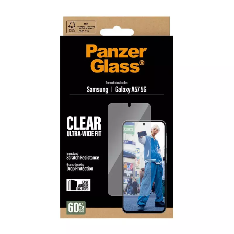 Protetor de ecrã PanzerGlass Ultra-Wide Fit para Samsung Galaxy A57 5G – transparente, resistente a riscos