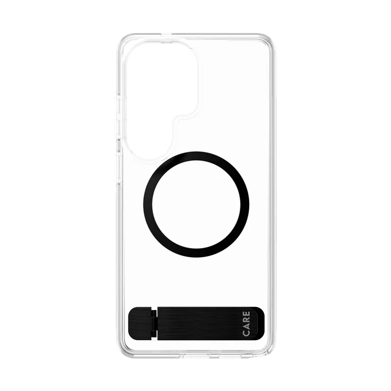 Capa PanzerGlass CARE™ Urban Explorer para Samsung Galaxy S26 Ultra — cobertura transparente com suporte preto e suporte Qi