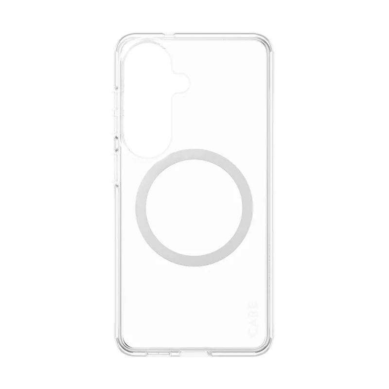Capa PanzerGlass CARE™ Urban Explorer para Samsung Galaxy S26 — cobertura transparente com suporte Qi branco