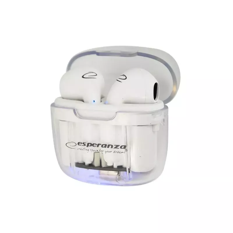 Auscultadores in-ear sem fios ESPERANZA EH237W — Bluetooth 5.3, controlo tátil, bateria 3–4 h, branco