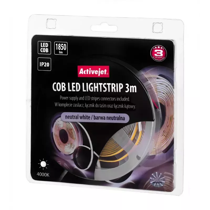 Fita LED universal ActiveJet AJE-COB 3 m branco neutro 1850 lm 19 W IP20