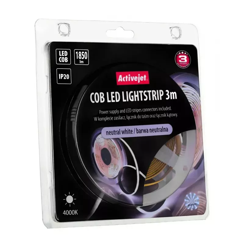 Fita LED universal ActiveJet AJE-COB 3 m branco neutro 1850 lm 19 W IP20