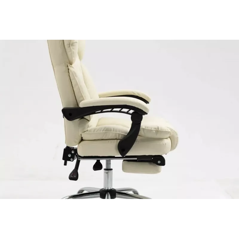 Cadeira giratória ActiveJet YK7416 — cadeira giratória ergonómica, pele ecológica bege, estrutura metálica, encosto acolchoado, apoio para os pés