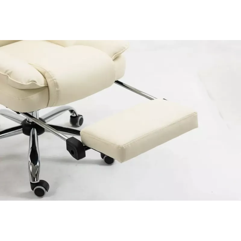 Cadeira giratória ActiveJet YK7416 — cadeira giratória ergonómica, pele ecológica bege, estrutura metálica, encosto acolchoado, apoio para os pés