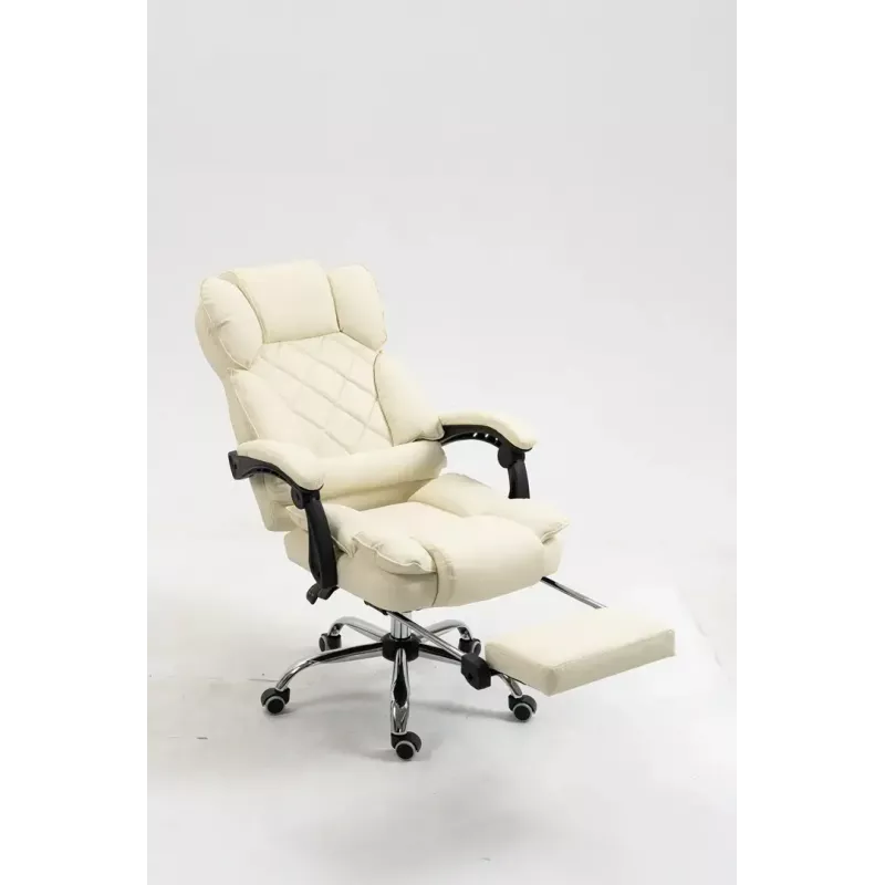 Cadeira giratória ActiveJet YK7416 — cadeira giratória ergonómica, pele ecológica bege, estrutura metálica, encosto acolchoado, apoio para os pés