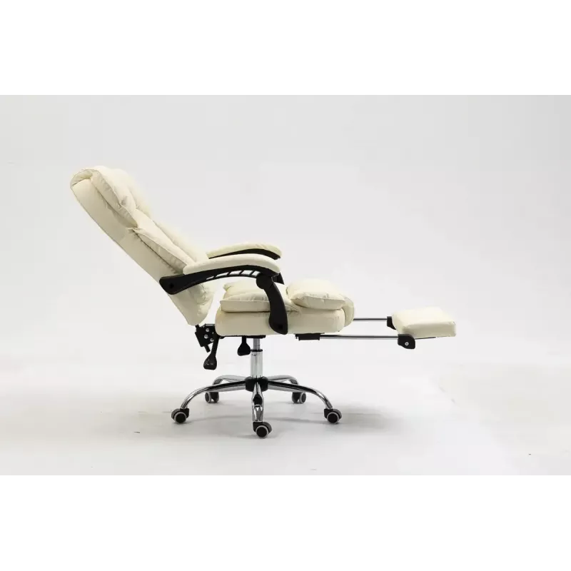 Cadeira giratória ActiveJet YK7416 — cadeira giratória ergonómica, pele ecológica bege, estrutura metálica, encosto acolchoado, apoio para os pés