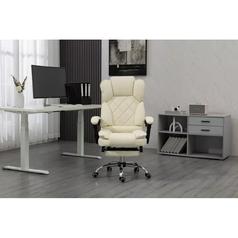 Cadeira giratória ActiveJet YK7416 — cadeira giratória ergonómica, pele ecológica bege, estrutura metálica, encosto acolchoado, apoio para os pés