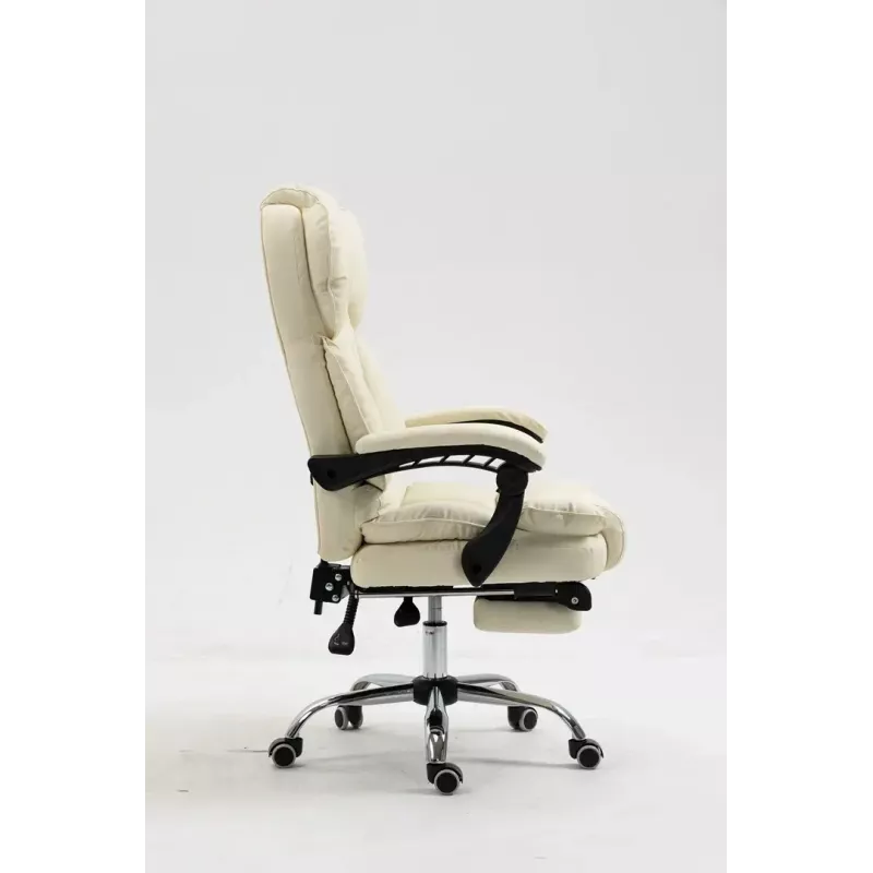 Cadeira giratória ActiveJet YK7416 — cadeira giratória ergonómica, pele ecológica bege, estrutura metálica, encosto acolchoado, apoio para os pés