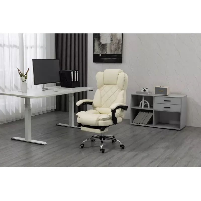 Cadeira giratória ActiveJet YK7416 — cadeira giratória ergonómica, pele ecológica bege, estrutura metálica, encosto acolchoado, apoio para os pés