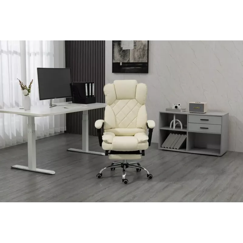 Cadeira giratória ActiveJet YK7416 — cadeira giratória ergonómica, pele ecológica bege, estrutura metálica, encosto acolchoado, apoio para os pés