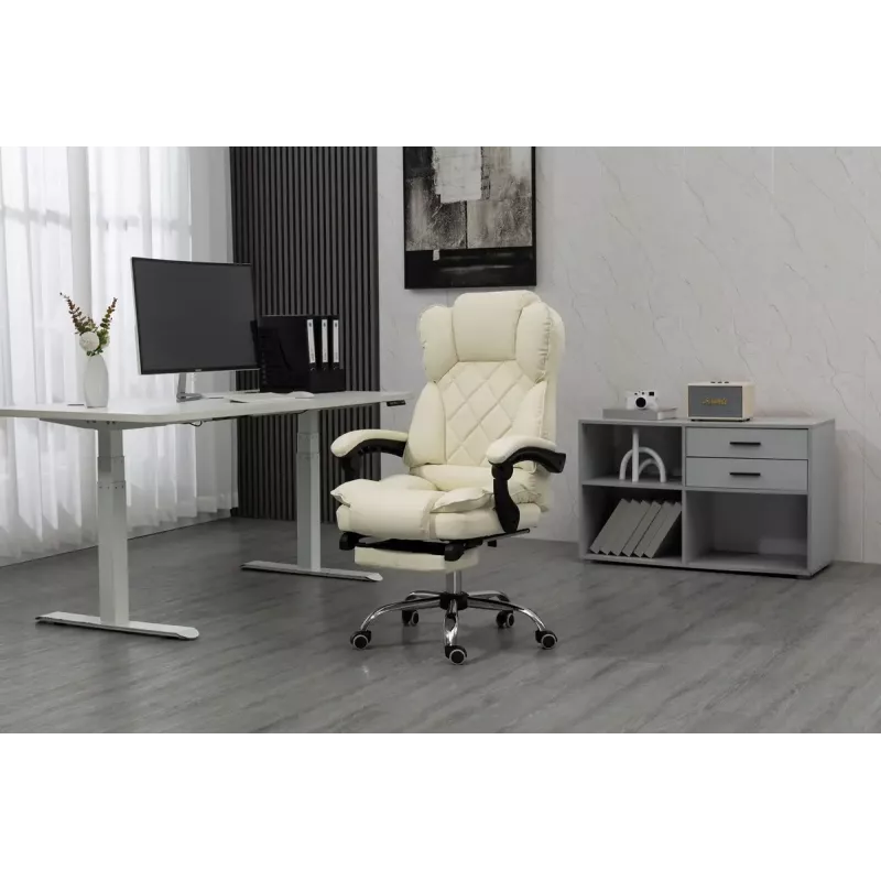Cadeira giratória ActiveJet YK7416 — cadeira giratória ergonómica, pele ecológica bege, estrutura metálica, encosto acolchoado, apoio para os pés
