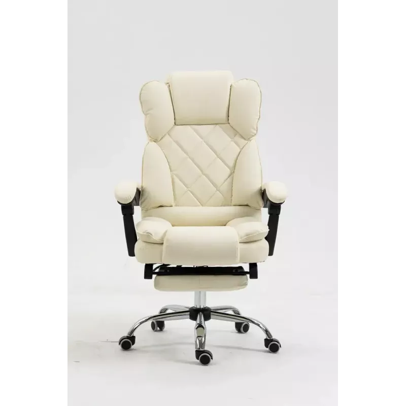 Cadeira giratória ActiveJet YK7416 — cadeira giratória ergonómica, pele ecológica bege, estrutura metálica, encosto acolchoado, apoio para os pés