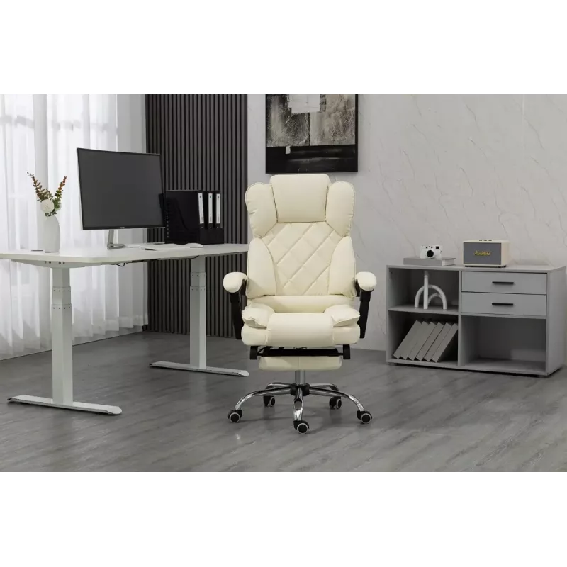 Cadeira giratória ActiveJet YK7416 — cadeira giratória ergonómica, pele ecológica bege, estrutura metálica, encosto acolchoado, apoio para os pés