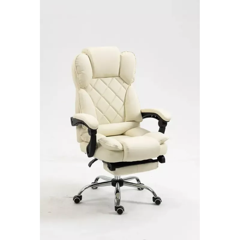 Cadeira giratória ActiveJet YK7416 — cadeira giratória ergonómica, pele ecológica bege, estrutura metálica, encosto acolchoado, apoio para os pés