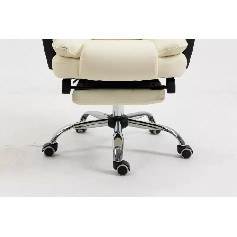 Cadeira giratória ActiveJet YK7416 — cadeira giratória ergonómica, pele ecológica bege, estrutura metálica, encosto acolchoado, apoio para os pés