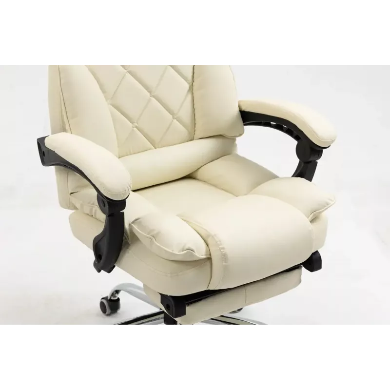 Cadeira giratória ActiveJet YK7416 — cadeira giratória ergonómica, pele ecológica bege, estrutura metálica, encosto acolchoado, apoio para os pés