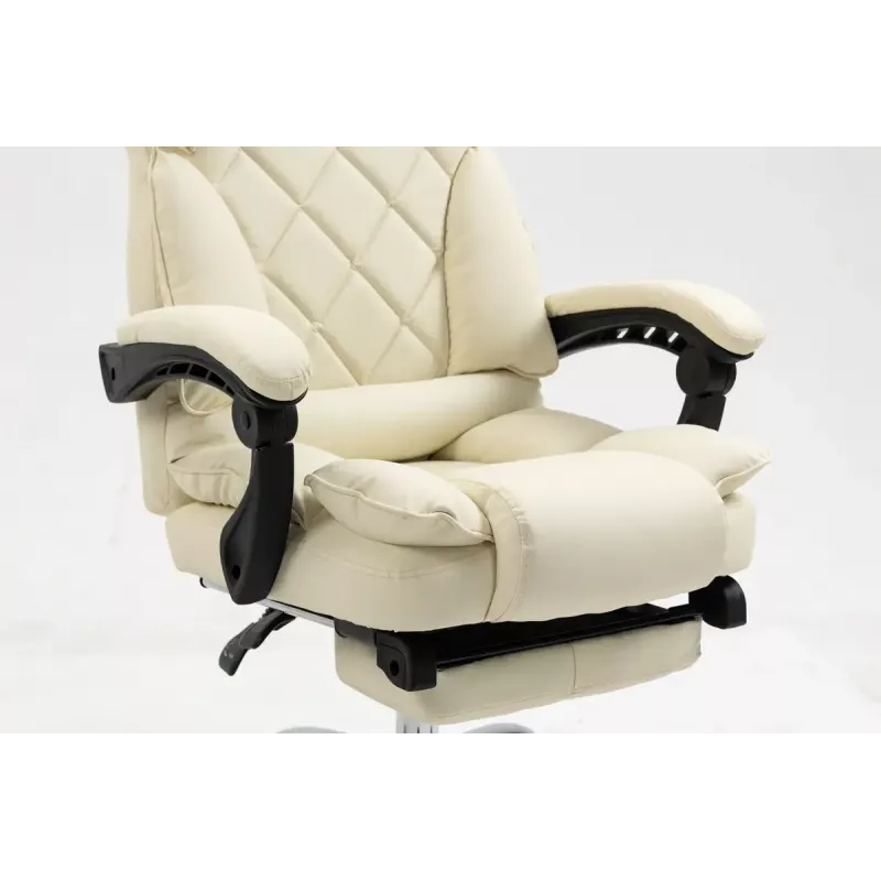 Cadeira giratória ActiveJet YK7416 — cadeira giratória ergonómica, pele ecológica bege, estrutura metálica, encosto acolchoado, apoio para os pés
