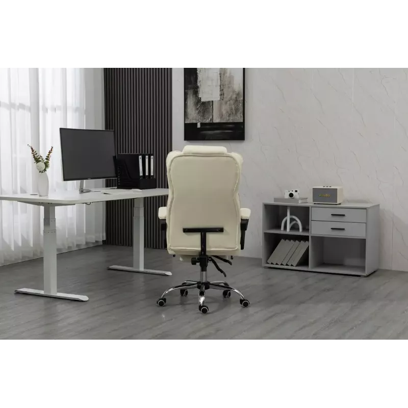 Cadeira giratória ActiveJet YK7416 — cadeira giratória ergonómica, pele ecológica bege, estrutura metálica, encosto acolchoado, apoio para os pés