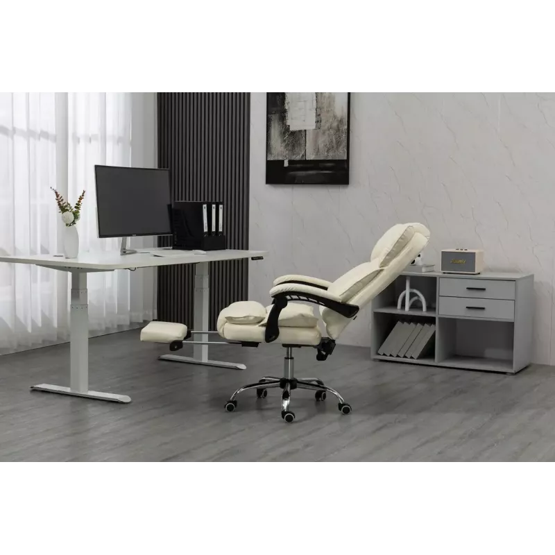Cadeira giratória ActiveJet YK7416 — cadeira giratória ergonómica, pele ecológica bege, estrutura metálica, encosto acolchoado, apoio para os pés