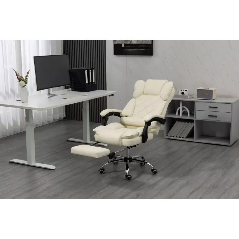 Cadeira giratória ActiveJet YK7416 — cadeira giratória ergonómica, pele ecológica bege, estrutura metálica, encosto acolchoado, apoio para os pés