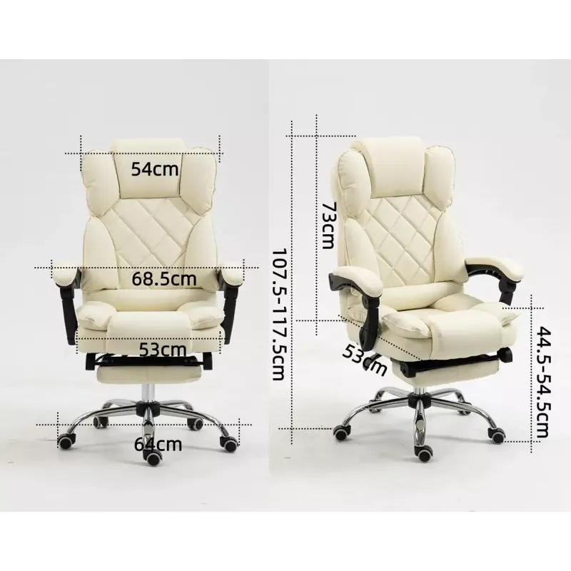 Cadeira giratória ActiveJet YK7416 — cadeira giratória ergonómica, pele ecológica bege, estrutura metálica, encosto acolchoado, apoio para os pés