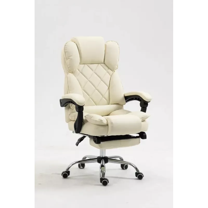 Cadeira giratória ActiveJet YK7416 — cadeira giratória ergonómica, pele ecológica bege, estrutura metálica, encosto acolchoado, apoio para os pés