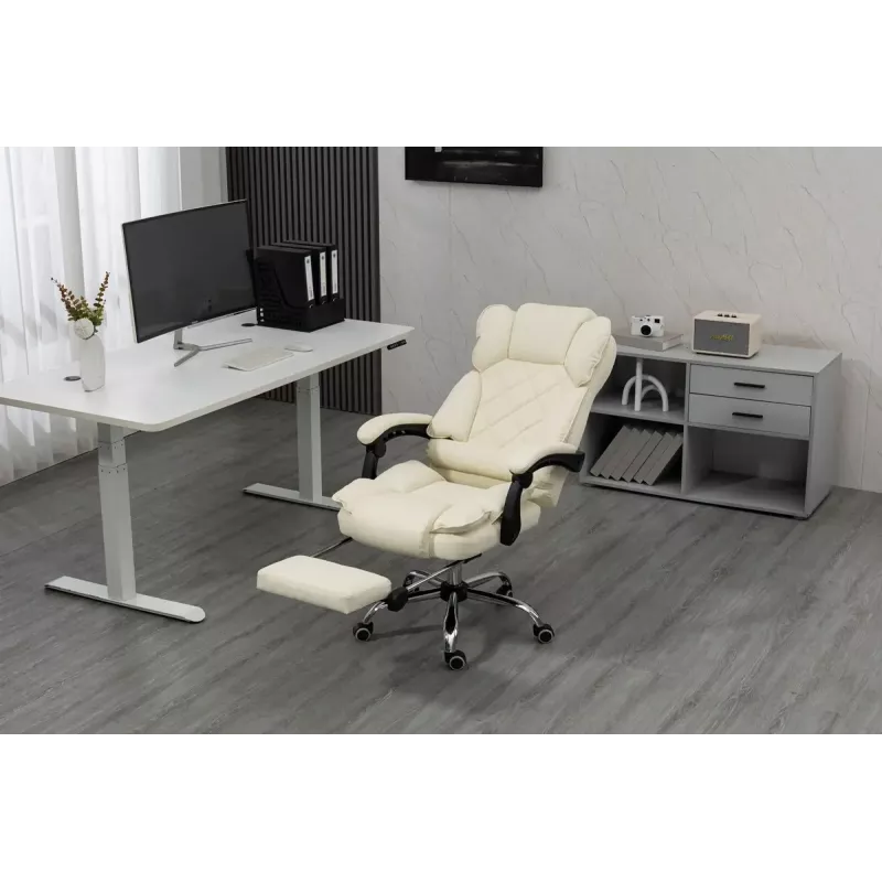 Cadeira giratória ActiveJet YK7416 — cadeira giratória ergonómica, pele ecológica bege, estrutura metálica, encosto acolchoado, apoio para os pés