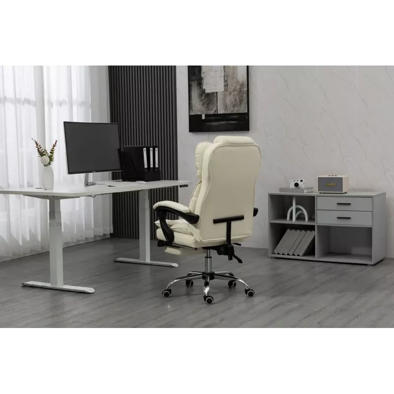 Cadeira giratória ActiveJet YK7416 — cadeira giratória ergonómica, pele ecológica bege, estrutura metálica, encosto acolchoado, apoio para os pés