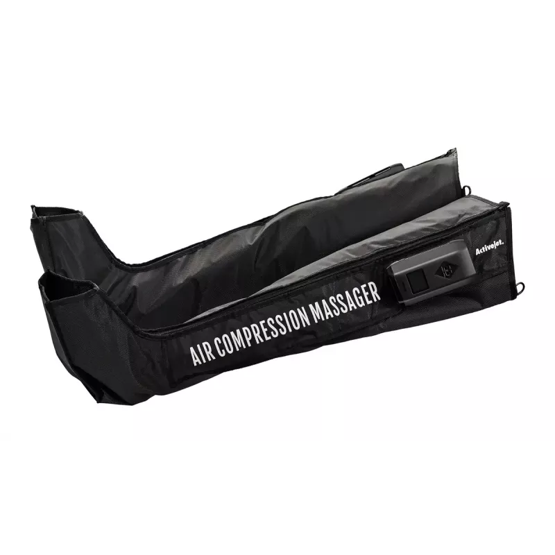 Aparelho de massagem por compressão para drenagem linfática das pernas ActiveJet ACM-PLUS-A1 S – alimentado por bateria 25 W, bateria integrada, 330×840×60 mm, preto/laranja