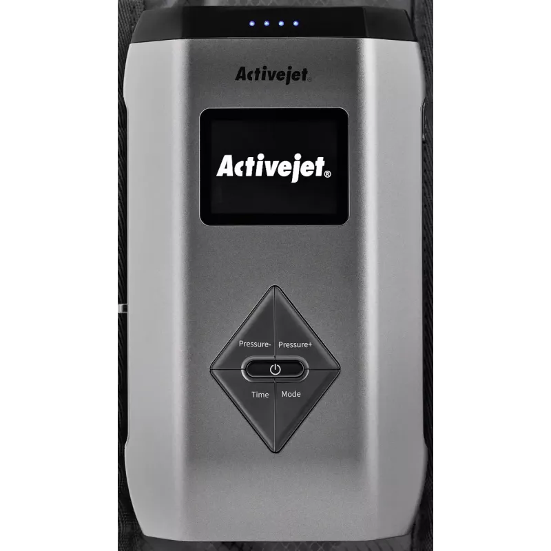 Aparelho de massagem por compressão para drenagem linfática das pernas ActiveJet ACM-PLUS-A1 S – alimentado por bateria 25 W, bateria integrada, 330×840×60 mm, preto/laranja