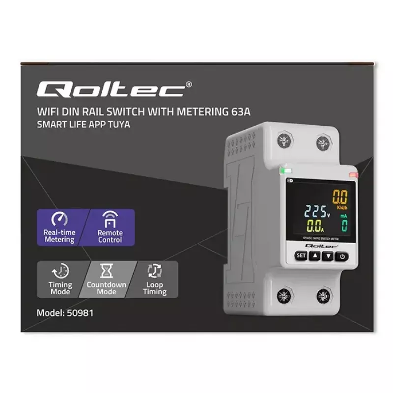 Contador de consumo de energia monofásico QOLTEC 50981 DIN35 230V 50Hz