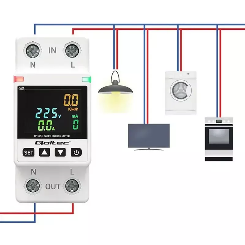 Contador de consumo de energia monofásico QOLTEC 50981 DIN35 230V 50Hz
