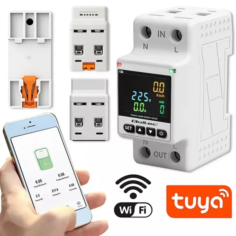 Contador de consumo de energia monofásico QOLTEC 50981 DIN35 230V 50Hz